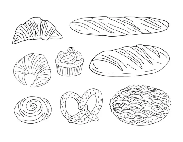 Σύνολο Διάνυσμα Δέσμη Χειροποίητα Σκίτσο Doodle Ψωμί Αρτοποιίας Και Ψωμάκια — Διανυσματικό Αρχείο