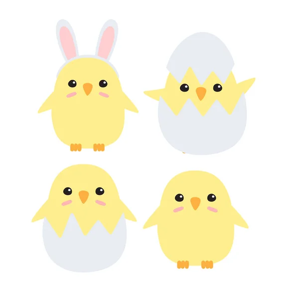 Söt Liten Kyckling Med Påsk Ägg Och Kycklingar Vektor Illustration — Stock vektor
