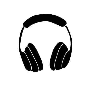 Vektör el çizimi. Beyaz arkaplanda izole edilmiş siyah kulaklıklar çiz.