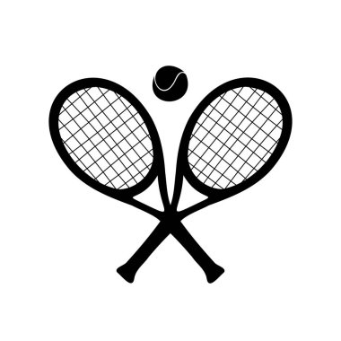 Vektör el beyaz arka planda izole edilmiş tenis çapraz raketleri silueti çizdi