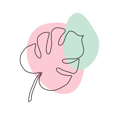 Vektör el çizim canavar yaprağı ve soyut nokta beyaz arkaplanda izole