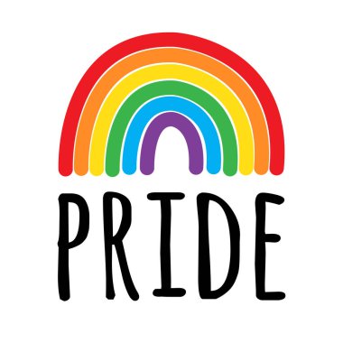 Vektör el çizimi çizim lgbt gökkuşağı bayrağı beyaz arkaplanda izole edilmiş gurur harfleri ile