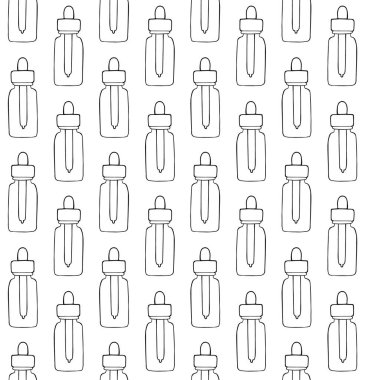 Beyaz arka planda izole edilmiş, kusursuz çizim pipet şişesi deseni. 