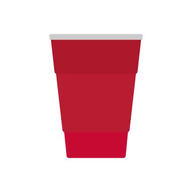 Kırmızı kahve bardağı ikonu. Beyaz arka planda vektör çay içilmesinin çizgi film çizimi