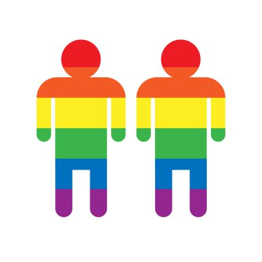 Vektör dairesi 2 lgbt gurur gökkuşağı erkek gay siluetleri beyaz arka planda izole edilmiş