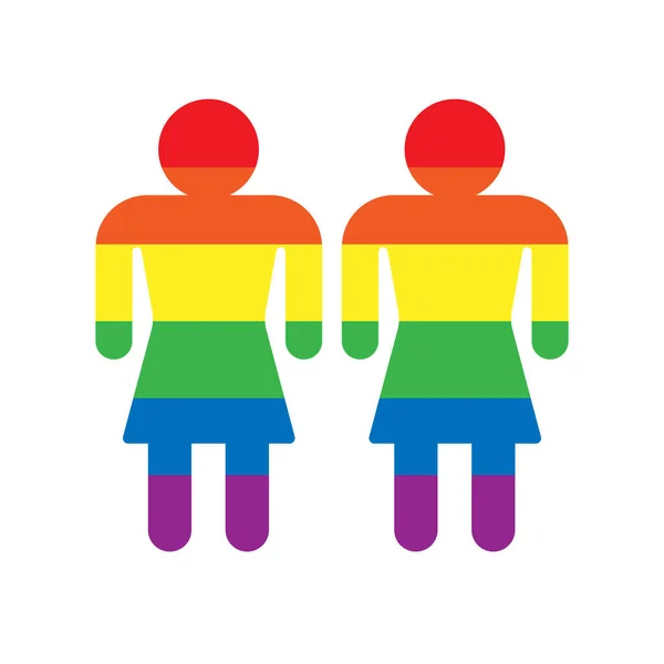 Vecteur Plat Deux Lgbt Fierté Arc Ciel Femmes Silhouettes Signe — Image vectorielle