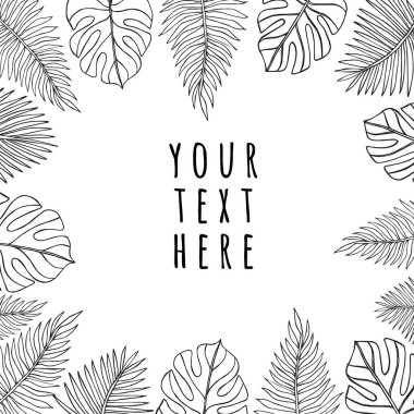 Avuç içi çizilmiş vektör yaprakları çerçeve afişi