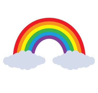 Beyaz arkaplanda bulutlu gökkuşağı, vektör illüstrasyonu