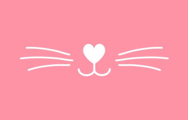 Sevimli el çizilmiş kedi kalbi şeklinde burnu antenli.