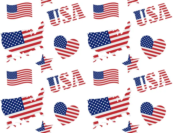 Vector seamless pattern of flat American USA flag — Stock Vector