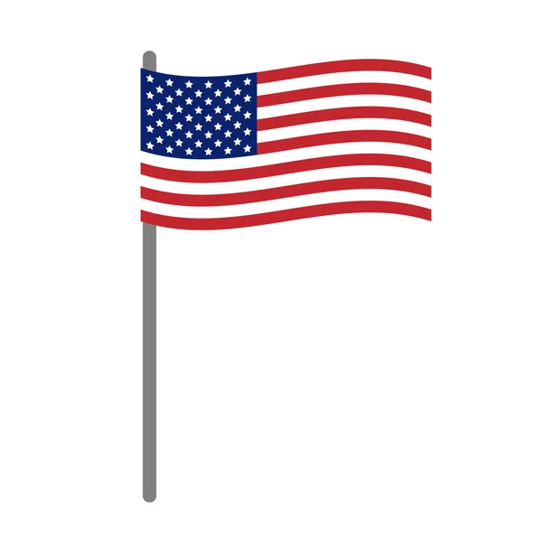 Vector Waving Flat American Usa Flag Isolated White Background — Stock Vector