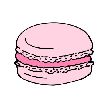 Vektör el çizimi çizimi. Beyaz arka planda izole edilmiş pembe renkli makarna pastası.