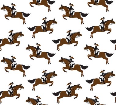 Beyaz arka planda izole edilmiş at siluetine binen kusursuz kadın modeli.