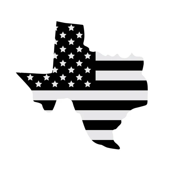 Vektor Černý Plochý Texas Státní Mapa Silueta Vlajkou Usa Izolované — Stockový vektor