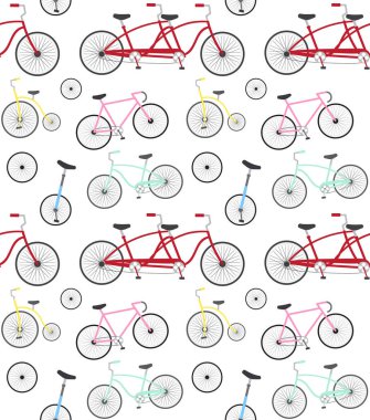 Beyaz arkaplanda izole edilmiş düz çizgi film bisikleti vektörsüz desen