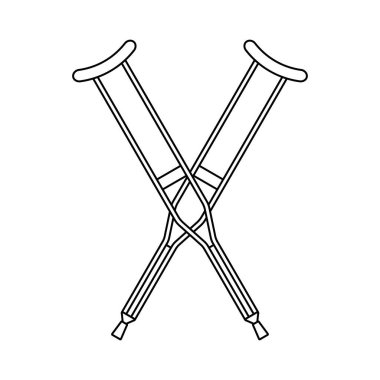 Beyaz arkaplanda izole edilmiş vektör düz siyah geçersiz koltuk değnekleri