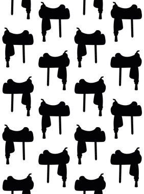 Kovboy atının kusursuz desenli silueti beyaz arka planda izole edilmiş.