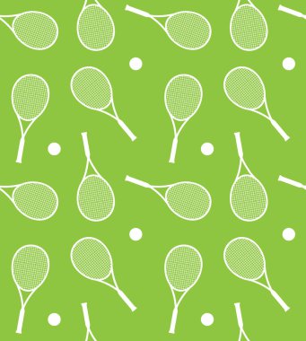 Düz beyaz tenis raketleri ve yeşil arka planda izole edilmiş toplar.