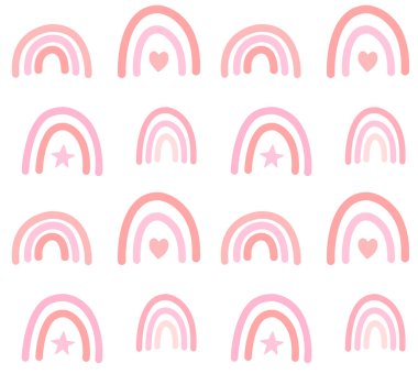 Pembe elin vektör deseni çizilmiş karalama çizimi beyaz arkaplanda izole edilmiş boho gökkuşağı