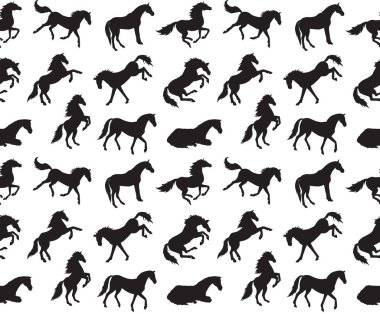 Vector seamless pattern of hand drawn horses isolated on white background