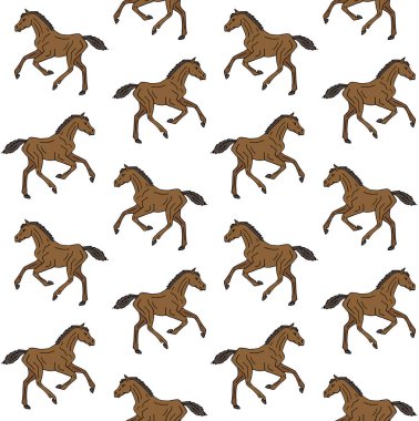 Vector seamless pattern of hand drawn horses isolated on white background