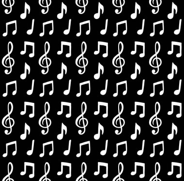 Beyaz elin vektörsüz deseni çizilmiş karalama çizimi müzik notaları silueti siyah arkaplanda izole edilmiş