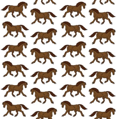 Vector seamless pattern of hand drawn horses isolated on white background