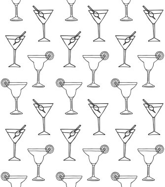 Beyaz arkaplanda izole edilmiş vektör el çizimi içecekler 