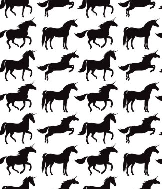 Beyaz arka planda izole edilmiş düz el çizilmiş at siluetinin vektörsüz deseni