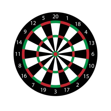 Vektör düz çizgi film renkli Dart tahtası hedefi beyaz arkaplanda izole edildi