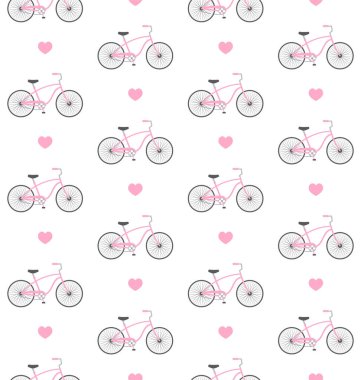 Beyaz zemin üzerinde izole edilmiş düz bisiklet ve kalp vektörsüz desen