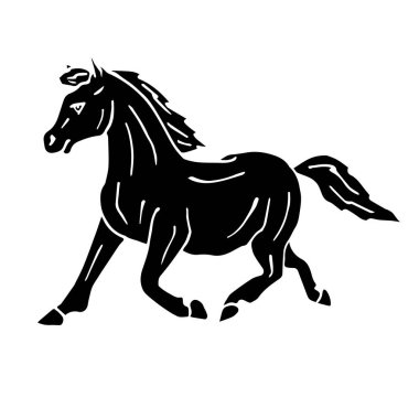 Vektör el çizimi. Siyah midilli atı çiz.