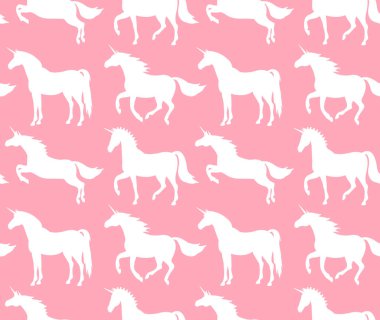 Tek boynuzlu at siluetinin vektör dikişsiz deseni