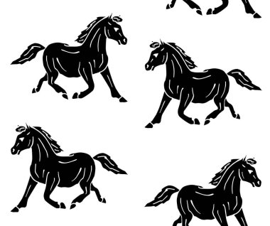 Beyaz arkaplanda izole edilmiş tek boynuzlu atların kusursuz deseni