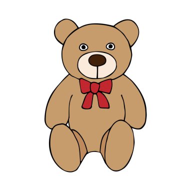 Vektör el çizimi. Beyaz arka planda izole edilmiş renkli oyuncak ayı resmi.