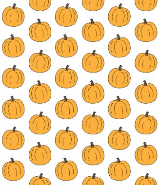 El çiziminin vektörsüz deseni beyaz arkaplanda izole edilmiş renkli balkabağı çizimi