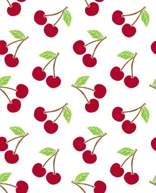 Renkli el çiziminin vektörsüz deseni beyaz arkaplanda izole edilmiş kirazlar.