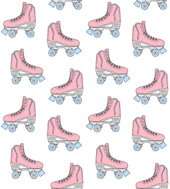 Elle çizilen çizimin vektörsüz deseni beyaz arkaplanda izole edilmiş renkli dörtlü paten çizimi