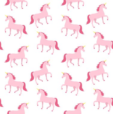 Çizgi film pembe tek boynuzlu atın vektörsüz deseni