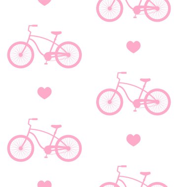 Pembe bisiklet ve kalp sembolleri seti. 