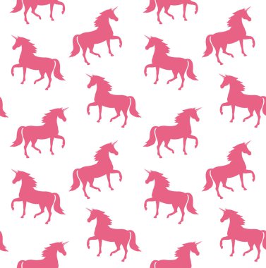 Pembe tek boynuzlu atların beyaz, pürüzsüz arka planı