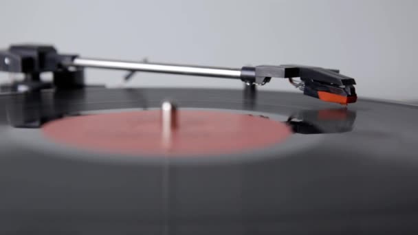 Vinyl Turntable Gramophone Record Включено Грамофон Круглу Пластину Зблизька Світловому — стокове відео