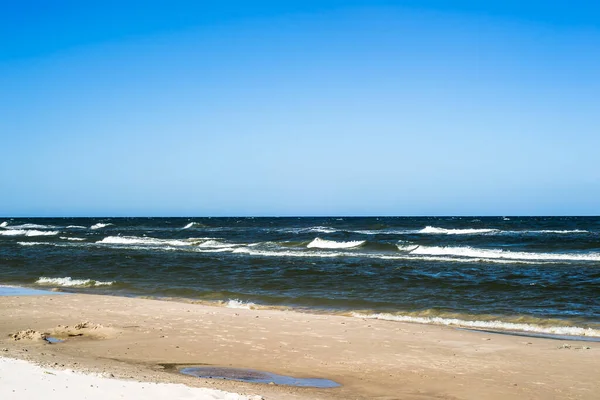 Ландшафт Видом Море Піщаним Пляжем Літнім Блакитним Небом Леба Балтійське — стокове фото