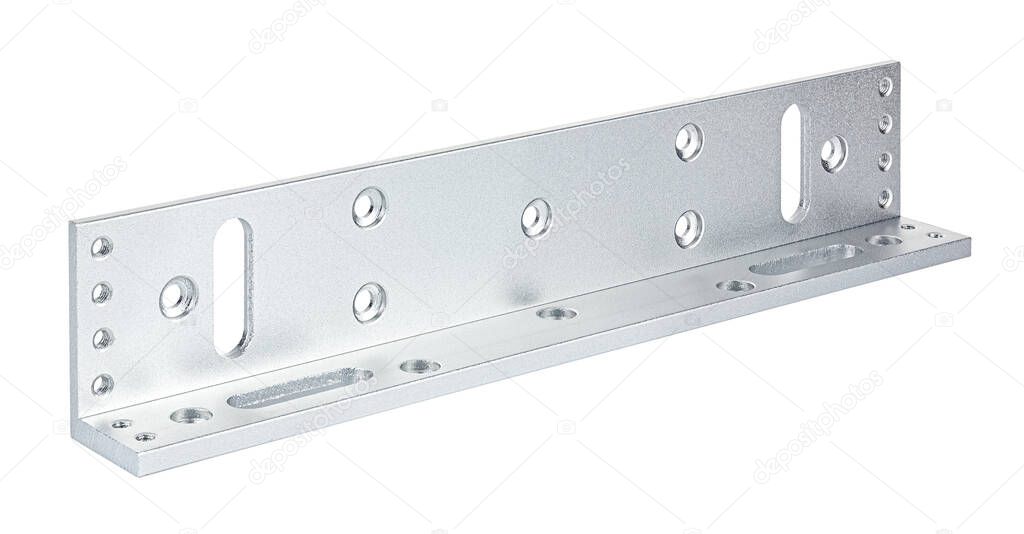Aluminium mounting plate of electromagnetic door lock isolated on white background