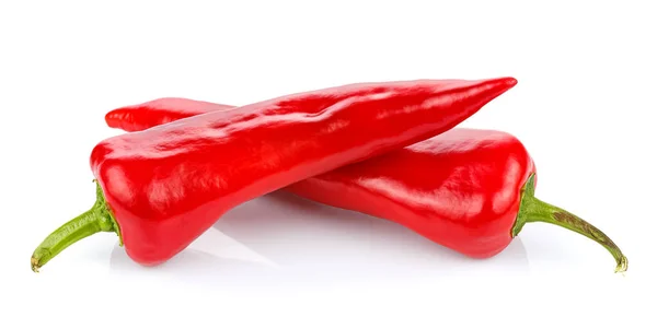 Dvě Červené Horké Chilli Papričky Izolované Bílém Pozadí Stock Snímky
