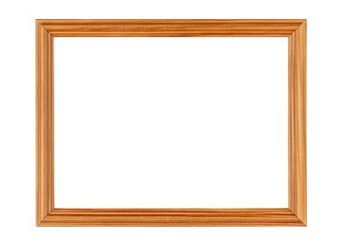 Beyaz zemin üzerinde ince kenarlı boş kahverengi ahşap fotoğraf çerçevesi