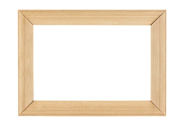 Prázdný Béžový Dřevěný Rám Pro Kresby Nebo Fotografie Izolované Bílém — Stock fotografie