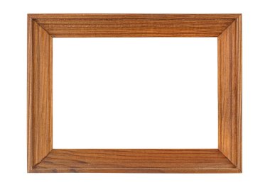 Resim için boş kahverengi ahşap çerçeve veya beyaz arkaplanda izole edilmiş fotoğraf