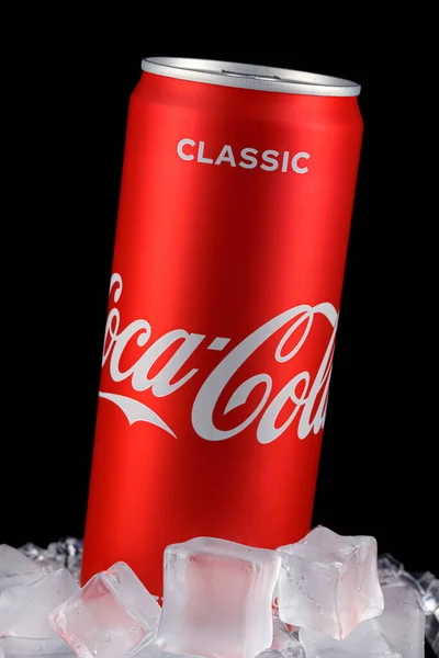 Moscow Russia April 2021 Coca Cola Classic Bright Red Aluminum — Stock Photo, Image