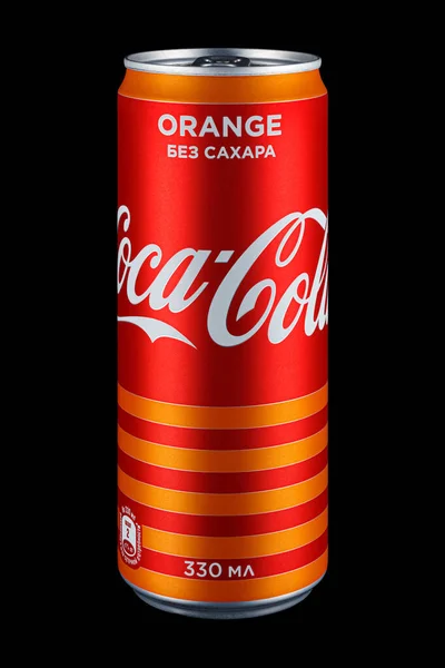Moscow Russia April 2021 Coca Cola Orange Sugar Red Aluminum — Stock Photo, Image